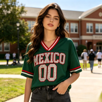 Camiseta de Fútbol para Mujer con Pedrería Personalizada al por Mayor (ODM), con Nombre de País, Número y Gráficos, Transpirable, de Malla, Talla Grande, para Adultos