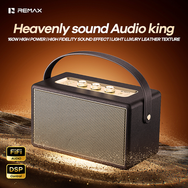 REMAX 80/160W Hi-Fi BT Speaker Wood Cabinet DSP Reverb 9000mAh*2 22H Playtime Karaoke & Instrument Support Speaker