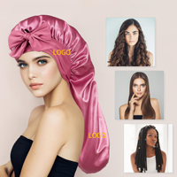 Logo personnalisé de haute qualité grande cravate extensible réglable Polyester Satin bonnet de sommeil pour femmes bande élastique Satin Bonnet de sommeil