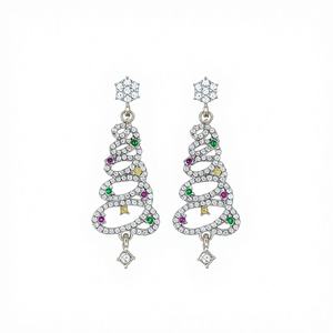 Orecchini di Lusso con Diamanti in Oro Bianco E3445, Diamanti Naturali Taglio Brillante Rotondo con Pietre Laterali Taglio Smeraldo, Gioielli da Festa per Donne - Product Image 1