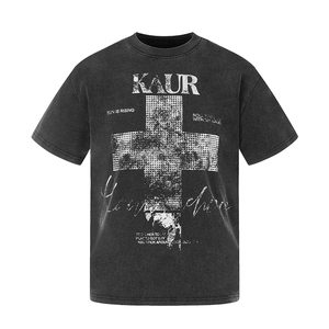 T-shirt à manches courtes style rétro américain post-apocalyptique pour hommes et femmes, <span class=keywords><strong>haut</strong></span> imprimé croisé moucheté et <span class=keywords><strong>délavé</strong></span> effet usé, style streetwear - Product Image 4