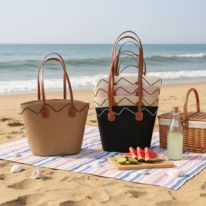 Fashion Women Straw Bag <b>Hat</b> Set <b>Summer</b> Outdoor Travel Beach Straw Handbag <b>Ladies</b> Straw Tote Bag - Product Image 1