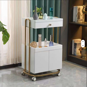 High End Beauty Salon <b>Tools</b> Collecting Salon Rolling Multi-function Gold Frame Beauty Trolleys Cart With Double Storage - Product Image 3
