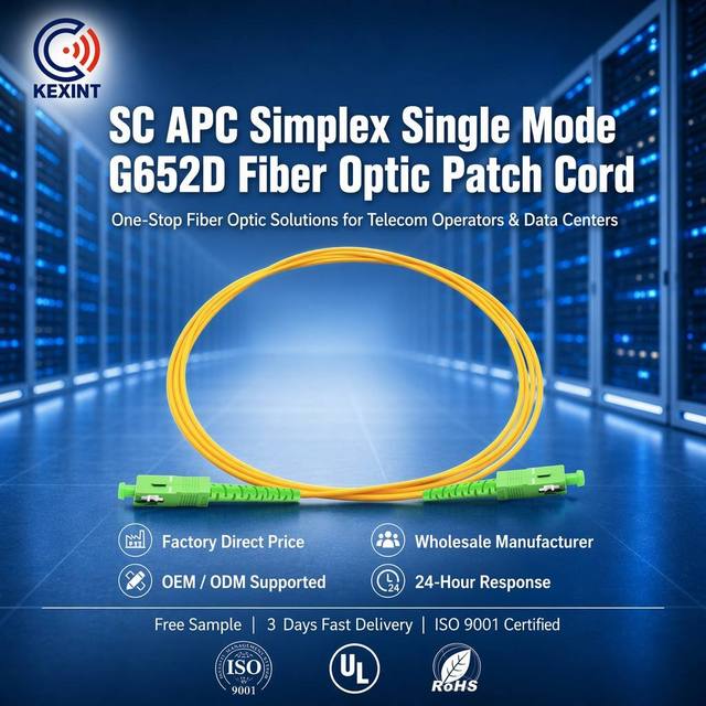 KEXINT Brand SC APC Simplex Singlemode 2.0mm LSZH G657A1 FTTH Drop Fiber Optic Patch Cord Manufacturer