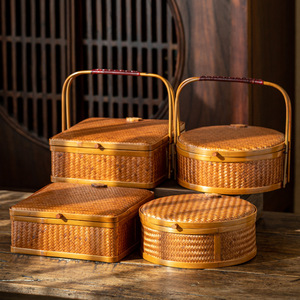 <b>Bamboo</b> Woven Food <b>Container</b> Round 2.0-3.0L Handmade Traditional Storage Box Gift For Tea Pastry Mooncake - Product Image 2