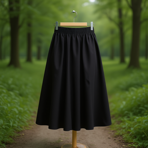 Jupe en popeline avec taille élastiquée, jupe mi-longue pour femme, coupe évasée - Product Image 3