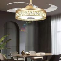 Ventilateur de plafond LED argenté moderne Conversion de fréquence de lustre avec plafonnier caché pour maison salle à manger salon chambre corps en fer