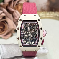 Nouvelle montre mécanique squelette creuse tonneau colorée, boîtier multicolore, bracelet en caoutchouc de luxe, montre automatique sport étanche