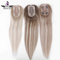 Ujung rambut sutra ringan bebas bagian dari sutra dasar toupee untuk wanita pirang atau campuran dengan pinggiran