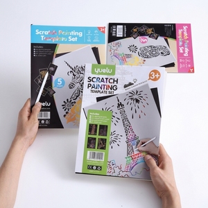 YUELU Lot de papier à gratter <span class=keywords><strong>A4</strong></span> en gros, thème animaux, pour bricolage avec gabarit de peinture - Product Image 1