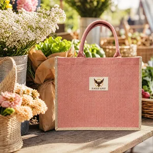 Hot Sale Laminated Durable Reusable Eco-Friendly Large Capacity Two Custom Logo Printed Jute <b>Bag</b> for Market Shopping Giveaway - Product Image 6