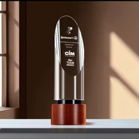 Trophée en cristal gravé sur mesure avec base en bois pour cérémonie d'entreprise