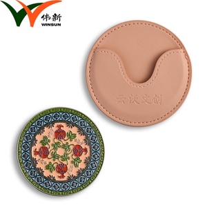 Luxury Style Popular Fashion Design Round Shape Lady Printed Brand Cosmetic <b>Mirror</b> With PU Leather Pouch - Product Image 2