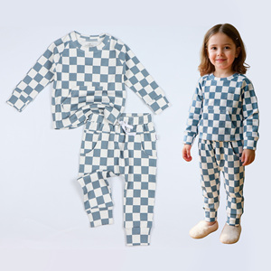 <span class=keywords><strong>Pigiama</strong></span> per bambini in cotone di bambù <span class=keywords><strong>2</strong></span> <span class=keywords><strong>pezzi</strong></span> comodo abbigliamento per bambini Set Jogger a scacchi abbigliamento per bambini inverno - Product Image 1