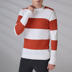 Pull en tricot d'hiver personnalisé GOTS, de haute qualité, à rayures, en coton, col rond, pour homme - Product Image 2