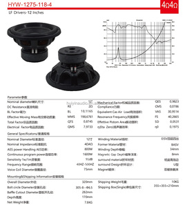 Système audio de <span class=keywords><strong>voiture</strong></span> 12V 24V CC avec 800WRMS 1275-1181000W Bobine vocale de 3 pouces 12 15 10 pouces Impédance 4 ohms Subwoofers à cône en papier - Product Image 5