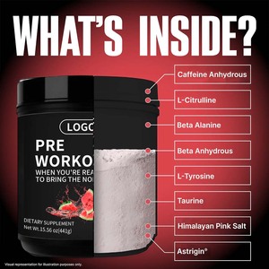 Bacs à poudre pré-entraînement personnalisés pour hommes Koffein Arginine Citruline Bêta-Alanine Supplément nutritionnel sportif à pompe pour homme - Product Image 2