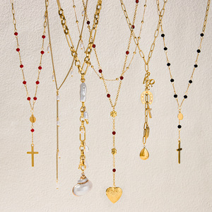 Layered Gold Tone Necklace <b>With</b> <b>Cross</b> Heart Pendant Y <b>Chain</b> Design Multi Strand Jewelry Unisex Fashion Statement Piece - Product Image 2