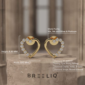 Boucles d'oreilles en or massif 14 carats avec diamants en forme de cœur, bijoux de luxe pour femmes, cadeau pour un anniversaire de mariage, des fiançailles ou un anniversaire - Product Image 6