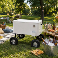 Chariot glacière isotherme métallique 80QT avec roues pour aliments et boissons - Utilisation extérieure