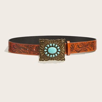 Ceinture en cuir PU JULUN, fabrication sur mesure, ceinture de cowboy western, boucle antique incrustée de pierres turquoise, accessoire de taille pour jeans