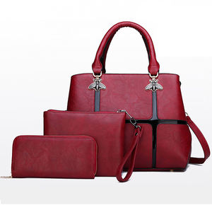 2019 China Wholesale Cheap Luxury Design Women's <strong>Red</strong> Tote Leather 3 Pieces Lady <strong>Handbags</strong> - Product Image 1