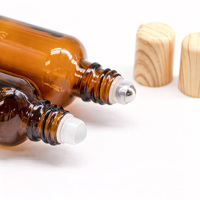 Flacon roll-on en verre ambré écologique de 5 ml, 10 ml, 15 ml, 20 ml, 30 ml, 50 ml avec couvercle en bois, vide, pour huiles essentielles