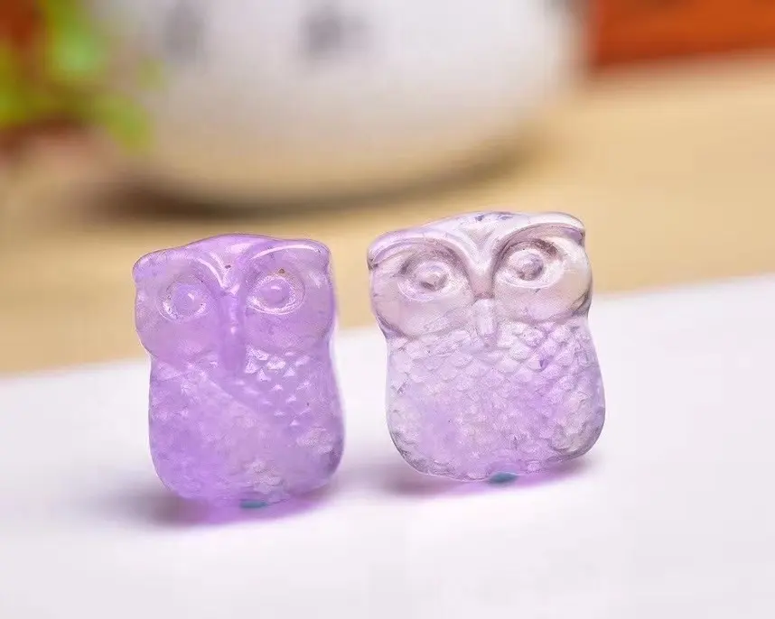 Natural gemstone healing crystal animal cartoon figurine lavender amethyst owl pendant for hand made jewelry