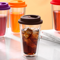 Tasses à café en verre à double paroi avec couvercles, tasses à café isolées de 12oz avec couvercles, tasses à café en verre avec couvercles en silicone