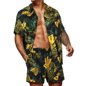 Homens personalizados Swimwear Swim Trunks Verão Praia 2 Peça Roupas Flor Camisa E Shorts Set