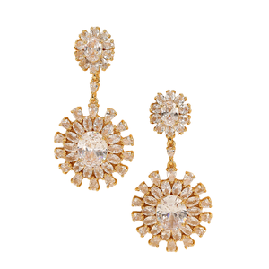 ต่างหูห้อยทองเหลืองคุณภาพสูง ประดับเพชรซิรคอนรูปพระอาทิตย์ สไตล์คลาสสิก ชุบโรเดียม ชุบทอง 18K สำหรับงานปาร์ตี้ของผู้หญิง - Product Image 1