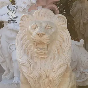 Sıcak satış açık dekorasyon Modern doğal taş yaşam boyutu aslan mermer heykel bahçe aslan mermer heykel