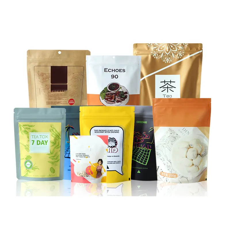 Custom Resealable Plastic Stand Up Packaging Foil Food Small Pouch Bag Logo Printing Compostable Zip Lock Bag for Tea Candy