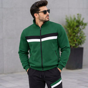 Men's Green Color Blocking <b>Track</b> <b>Jacket</b> Hooded Full Sleeve Sporty Streetwear Winter Wear Regular Fit Side Pockets Fleece 100% - Product Image 1