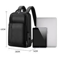 Sac à dos pour ordinateur portable BOPAI pour hommes, 15,6 pouces, sac à dos de luxe personnalisé en cuir de vache antivol extensible avec charge USB, sac à dos en cuir véritable
