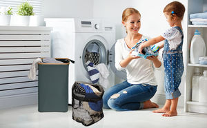 Bamboo Large <b>Laundry</b> Hamper with Lip and Detachable <b>Laundry</b> Bags, Dirty Clothes <b>Basket</b> with Lid & Handles, <b>Collapsible</b> <b>Laundry</b> - Product Image 5