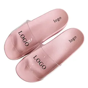 Custom Logo Woman Flat Sole Slides Pink Clear top Sandal for Girls Fashion Unique Design Ladies PVC Slippers Shoes