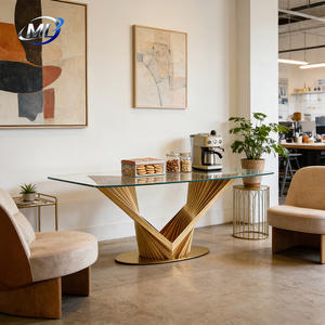 Light Luxury Modern European Designer <b>Dining</b> <b>Table</b> with Wood Legs and Tempered Glass Tabletop High-end Restaurant Use 6 Seater - Product Image 5