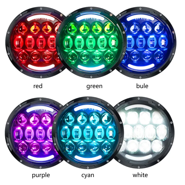 2021 Novo Controle Remoto RGB 105W Osram 7 Polegada Rodada LED Farol 7 "Farol com Branco/âmbar Turn Signal DRL para Jeep Wrangler