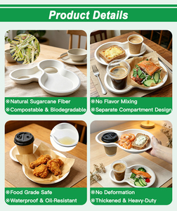 <span class=keywords><strong>Plateau</strong></span> robuste compostable à 2 compartiments pour aliments, café et boissons, en bagasse de canne à sucre, avec porte-gobelet, idéal pour le brunch - Product Image 6