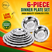 Ensemble de 6 assiettes à dîner extra larges en acier inoxydable de 30 à 48 cm, assiettes rondes à motifs de tournesol avec bordure ondulée en forme de pétales