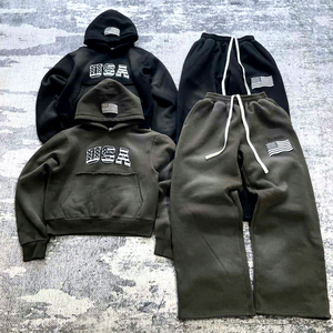 TT817 Fashion Cotton Oversized Sweatsuits Unisex Embroidery Sweatpants And Hoodie Sets Streetwear Acid Wash <strong>Tracksuits</strong> Men - Product Image 1