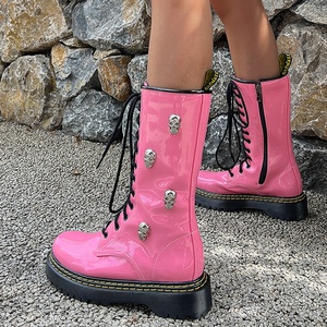 Botines de Moda con Decoración Metálica, Talla Grande 48, para Mujer, con Cordones, Cierre Lateral, Tacón Plano, Altura Media, Botas Cortas - Product Image 3