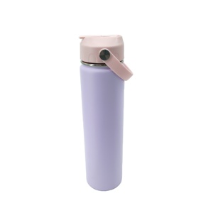 Bouteille de voyage isotherme unique violette de 24 oz, anti-fuite, avec couvercle rose, poignée ergonomique et détails rivetés, durable - Product Image 5