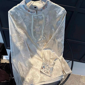 White Embroidered Long Sleeve Women's Top Chinese Knot Button Zen Style Tang Suit Modified Hanfu Blouse Soft Fabric Spring - Product Image 4