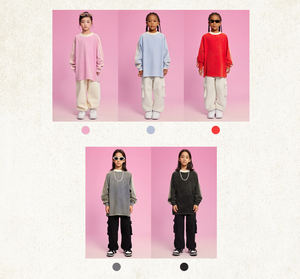 Camiseta de Manga Longa Personalizada para Crianças, Fabricantes Atacadistas, 100% Algodão, Design Listrado, Lavagem Vintage, 285G - Product Image 3