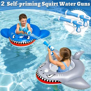 <b>Inflatable</b> Shark <b>Pool</b> Float <b>for</b> Kids 3 to 11 Years Swim Toy with Water Squirt Guns Safety Seat Toddler Ride-On Float <b>Pool</b> Game - Product Image 4