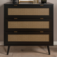 Buffet moderne de luxe en rotin noir à 3 portes en bois
