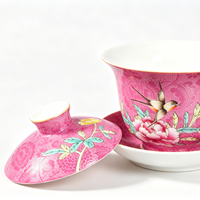 Ensemble de tasses à thé en porcelaine RED LEAF CERAMICS de qualité supérieure avec couvercle et plateau, 200 ml, style chinois traditionnel, luxe classique, réutilisable, respectueux de l'environnement