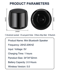 OEM Mini Metal Wireless for <b>Speaker</b> Portable Outdoor Promotional Gift RGB <b>LED</b> for Home Theatre Party Computer - Product Image 4